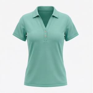 Camiseta de Cuello en V de Jersey de Poliéster y Algodón para Mujer, Venta al por Mayor, Manga Corta, Informal, Teñida, Uniforme de Trabajo, Color Personalizado - Product Image 1