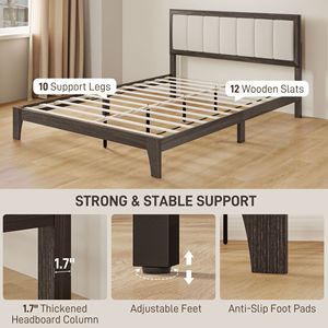 Letto matrimoniale in noce con testiera, design a piattaforma, facile da montare, non richiede rete a molle, doghe in legno di lusso - Product Image 6