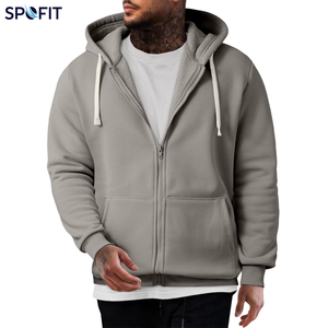 Sweat-shirt à capuche zippé gris en molleton épais pour homme, coupe classique, couleur unie, idéal pour l'automne – Vente en gros personnalisée - Product Image 1