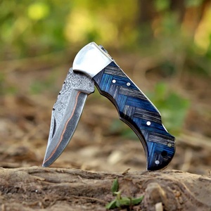 Cuchillo Plegable Recto de Acero de Damasco Premium con Mango Personalizado OEM, Cuchillo de Bolsillo Utilitario para Camping y Exteriores, Grado Industrial, Venta al por Mayor - Product Image 2