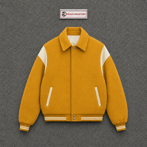 WHOLESALE MUSTARD YELLOW AND <b>WHITE</b> VARSITY <b>JACKET</b> FOR <b>MEN</b> CLASSIC BOMBER BASEBALL STYLE PREMIUM ZIP FRONT CASUAL STREETWEA FASH - Product Image 5