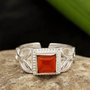 Dernière conception de cornaline blanche naturelle en argent Sterling 925 8mm de forme carrée bijoux de bohème femmes cadeau bijoux de mode en gros - Product Image 2