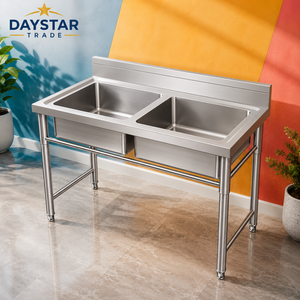 Évier de cuisine double en acier inoxydable Daystar Trade Commercial, surface brossée, fabrication artisanale, design moderne, OEM personnalisé - Product Image 2