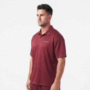 T-shirt décontracté pour homme, motif uni, tricoté, coupe ample, style polo, manches courtes, avec logo personnalisé - Product Image 3