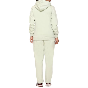Conjunto Deportivo para Mujer, Talla Grande, Color Crema, con Capucha, Manga Larga, Diseño Sólido, Corte Holgado Informal, Sudadera y Pantalones con Bolsillos Laterales - Product Image 3