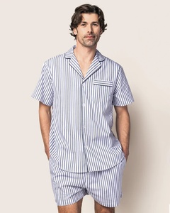Ensemble pyjama rayé en coton pour homme, chemise à manches courtes et short, respirant, séchage rapide, décontracté, col rabattu, sérigraphie - Product Image 2