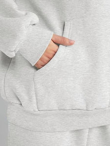 Prix d'usine – Ensemble de survêtement décontracté 2 pièces gris personnalisé pour femme, avec capuche, respirant et écologique (hoodie et pantalon de jogging) - Product Image 6