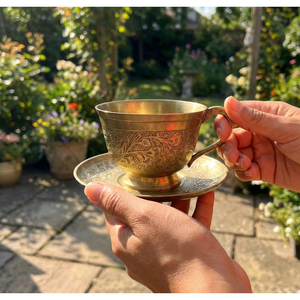 Wholesale Brass <b>Cups</b> and <b>Saucers</b> with Handcrafted Traditional Indian Designs Perfect for Gifting and Dining Accessories Supplies - Product Image 3