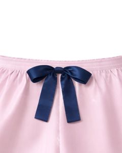 Ensemble pyjama en satin rose clair et bleu marine pour femme, vêtements de nuit en soie, caraco à bretelles spaghetti et short, vêtements de nuit doux et luxueux, tenue de détente estivale - Product Image 6