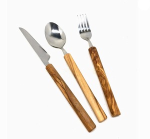 Juego de cubiertos de metal con mango de madera de lujo, cubiertos de acero inoxidable, cuchara, tenedor, cuchillo, vajilla moderna para bodas - Product Image 5
