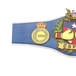 CBPUR <b>Boxing</b> Championship Belt Blue Leather Design with Golden <b>Boxing</b> Gloves and Puerto Rico Crest - Product Image 4