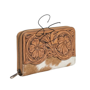Cartera de mano de cuero repujado premium con cremallera, estilo vaquero, larga, para uso diario, monedero de cuero occidental para mujer - Product Image 1