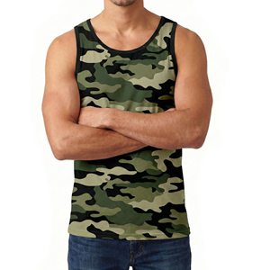 Camiseta Deportiva sin Mangas para Hombre, Camuflaje, Estampado por Transferencia Térmica, 100% Algodón, Cuello Redondo, Tejido de Punto, Secado Rápido, Informal, para Gimnasio y Fitness - Product Image 4