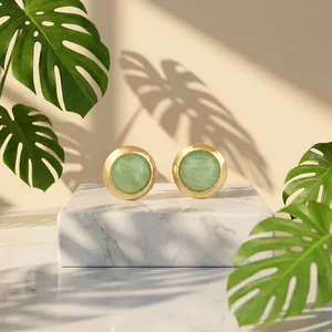 Boucles d'oreilles mini clous rondes en amazonite plaqué or 18 carats, uniques, les plus vendues, haute qualité, vente en gros, dernières nouveautés, bijoux fantaisie pour femmes - Product Image 5