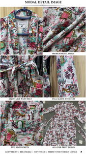 Robe Kimono en Coton Multicolore à Motifs Floraux pour Femme - Peignoir Long Écologique Premium à Séchage Rapide avec Col Châle, Vêtement de Nuit - Product Image 3