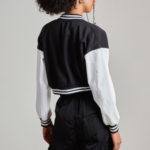 Blank Wholesale Womens Black <b>White</b> Varsity <b>Jacket</b> Full Sleeve Button Up Turn Down Collar <b>Short</b> Length Autumn Casual Apparel ODM - Product Image 5