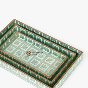 ชุดถาดเคลือบอีนาเมลลายโค้งงอ ทำจากไม้เอ็มดีเอฟ จำนวน 3 ชิ้น วางซ้อนกันได้ ถาดตกแต่งระดับพรีเมียม สำหรับงานรับรองแขกและตกแต่งบ้าน - Product Image 2