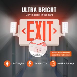Luce di Emergenza a LED a Doppia Testa con Batteria di Backup, Insegna Luminosa Rossa per Uscita di Emergenza Antincendio per Interni, Certificata ROHS - Product Image 3