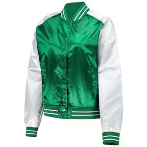 Meilleure Veste de Baseball Varsity Personnalisée en Satin Fin Vert et Argenté, Broderie Lettrée pour Lycée, Vente en Gros - Product Image 2