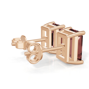 Garnet Emerald Cut <b>Stud</b> <b>Earrings</b> 925 Sterling Silver <b>Rose</b> <b>Gold</b> Plated Rectangular Solitaire IGI Certified Engagement Women's - Product Image 4