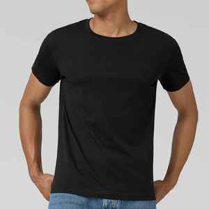 Camiseta de Manga Corta con Cuello Redondo Negra para Hombre, Corte Regular, Color Sólido, Informal, de Punto, de Algodón Jersey - Product Image 6