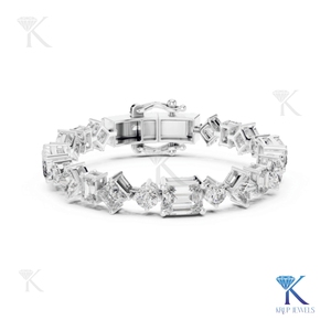 Luxury Alternating Cut Diamond Bracelet Emerald Princess Round 14K 18K <b>Solid</b> <b>Gold</b> Fine Women Jewelry Manufacturer Wholesale - Product Image 4