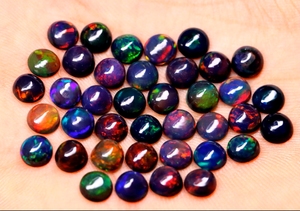 Opale noire éthiopienne naturelle, cabochon rond, 3-10 mm, opale de feu Welo, pierre précieuse en vrac, vente en gros - Product Image 5