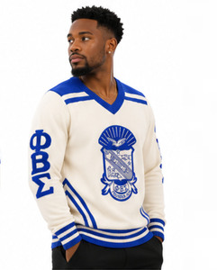 Pull universitaire brodé Phi Beta Sigma, anti-rétrécissement, bleu et blanc, col rond, manches longues, style preppy, hiver - Product Image 5