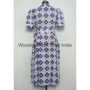 Vestido Midi de Algodón Lavable Ecológico con Estampado Floral Bohemio Hecho a Mano para Mujer, Manga Corta, Verano, Playa, Casual, Fiesta - Product Image 6