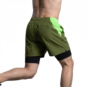 Shorts de sport côtelés vert olive pour hommes, taille haute, séchage rapide, avec poches, en tissu Oxford, pour la course et la gym, vente en gros - Product Image 2
