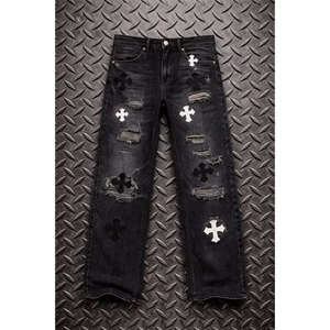 High Quality Custom Design Solid Casual Mid Waist <b>Stretch</b> Regular Fit Straight-leg Denim Jeans <b>Men</b> - Product Image 4