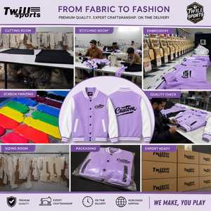<b>Men</b> Varsity <b>Jacket</b> Purple <b>White</b> Embroidered Custom Logo Regular Fit Turn-down Collar Casual Winter Windproof Breathable Heated - Product Image 6