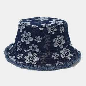 Unisex Floral Denim Bucket Hat Cotton <b>Yarn</b> Hand Embroidery Washed Casual Spring Summer Adult 56-58CM - Product Image 6