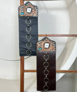 Nouveau support mural en cuir de vachette avec accent turquoise et motifs floraux, pour foulards, torchons de cuisine et décoration intérieure - Product Image 5