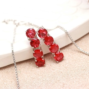 <b>Ruby</b> CZ <b>Necklace</b> Set White Gold Plated Brass Vintage Layered July Birthstone Bridal Wedding Party Anniversary Gift Jewelry - Product Image 2