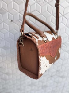 Fashionable Hair-On Hide Cowhide Leather Speedy <b>Bag</b> Hand Tooled Leather Floral Carving Western <b>Shoulder</b> Purse For Women Use - Product Image 2