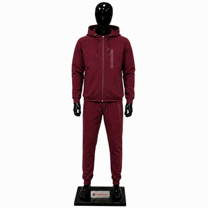 Conjunto Deportivo para Hombre, Color Granate, con Capucha, Cierre Completo, Sudadera y Pantalones de Color Sólido, Informal, de Poliéster y Algodón, Transpirable, para Otoño, en Oferta - Product Image 1