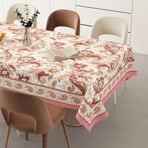 Classic Printed Floral Rectangular <b>Tablecloth</b> 100% Cotton Handmade Eco-Friendly Washable Home Party Wedding Use - Product Image 1