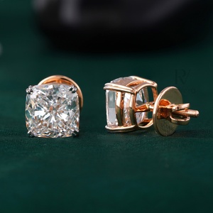 8.12 CT <b>Cushion</b> Cut Lab Grown Diamond Stud Earrings in 14K Rose Gold VVS1 Clarity with White Yellow and 10K Gold Options - Product Image 3