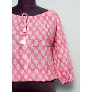 เสื้อครอปสไตล์อินเดียวินเทจสำหรับฤดูร้อน ผ้าฝ้าย 100% พิมพ์ลายดอกไม้ดิจิทัล คอกลม แขนพอง เป็นมิตรกับสิ่งแวดล้อม ระบายอากาศได้ดี สำหรับผู้หญิง - Product Image 2