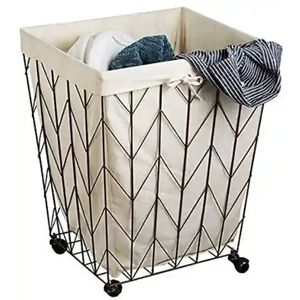 Modern Rolling Iron Wire Laundry <b>Hamper</b> With Clothes Storage <b>Basket</b> Wheels <b>For</b> Home And Hotel Dirty Clothes Organizer - Product Image 1