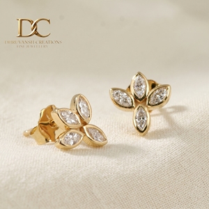 Boucles d'oreilles solitaires en or jaune massif 14 carats avec diamant de laboratoire taille marquise pour femme, bijoux fins de luxe minimalistes pour mariage - Product Image 4