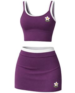 Conjunto de Top Corto y Minifalda Morado para Mujer, Personalizado por el Fabricante, Sujetador Deportivo sin Mangas, Dos Piezas, para Yoga, Gimnasio, Verano, Casual, Fitness - Product Image 1