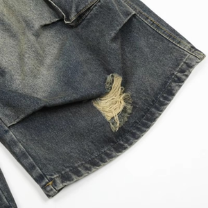 Short en jean cargo noir déchiré pour homme, coupe ample, longueur genou, avec poches latérales, style streetwear décontracté, été - Product Image 6