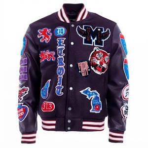 Veste universitaire personnalisée pour homme, avec patchs brodés, veste Letterman, corps en laine, manches en simili cuir, streetwear, veste bomber vintage - Product Image 1