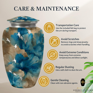 โกศบรรจุอัฐิสีฟ้าลายดอกไม้ โกศอะลูมิเนียมสำหรับบรรจุอัฐิของมนุษย์ ลายผีเสื้อ ขนาด 10 นิ้ว - Product Image 5