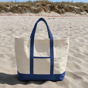<b>Canvas</b> Beach Tote <b>Bag</b> <b>Large</b> Size With Blue Handles And Bottom For Shopping And Storage - Product Image 1