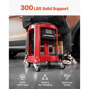 Sgabello da Meccanico con Ruote, Capacità 300 Libbre, Sedile Imbottito con Rotelle per Lavori in Garage, Altezza Fissa, Attrezzo per Riparazioni Auto - Product Image 6
