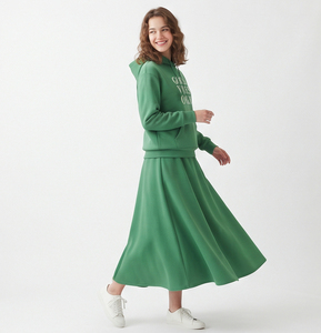 Women <b>Skirt</b> Set A-Line Hoodie Dress Elastic Waist Casual Floor-Length Hveay Weight 430GSM Cotton Fleece Sweat Hoody <b>Skirt</b> Set - Product Image 6