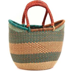 Bolso Tote de Seagrass Hecho a Mano con Asa de Cuero Marrón, Diseño Cola de Golondrina, Rayas Verdes, Bolso de Playa de Paja Natural, Proveedor Mayorista - Product Image 3